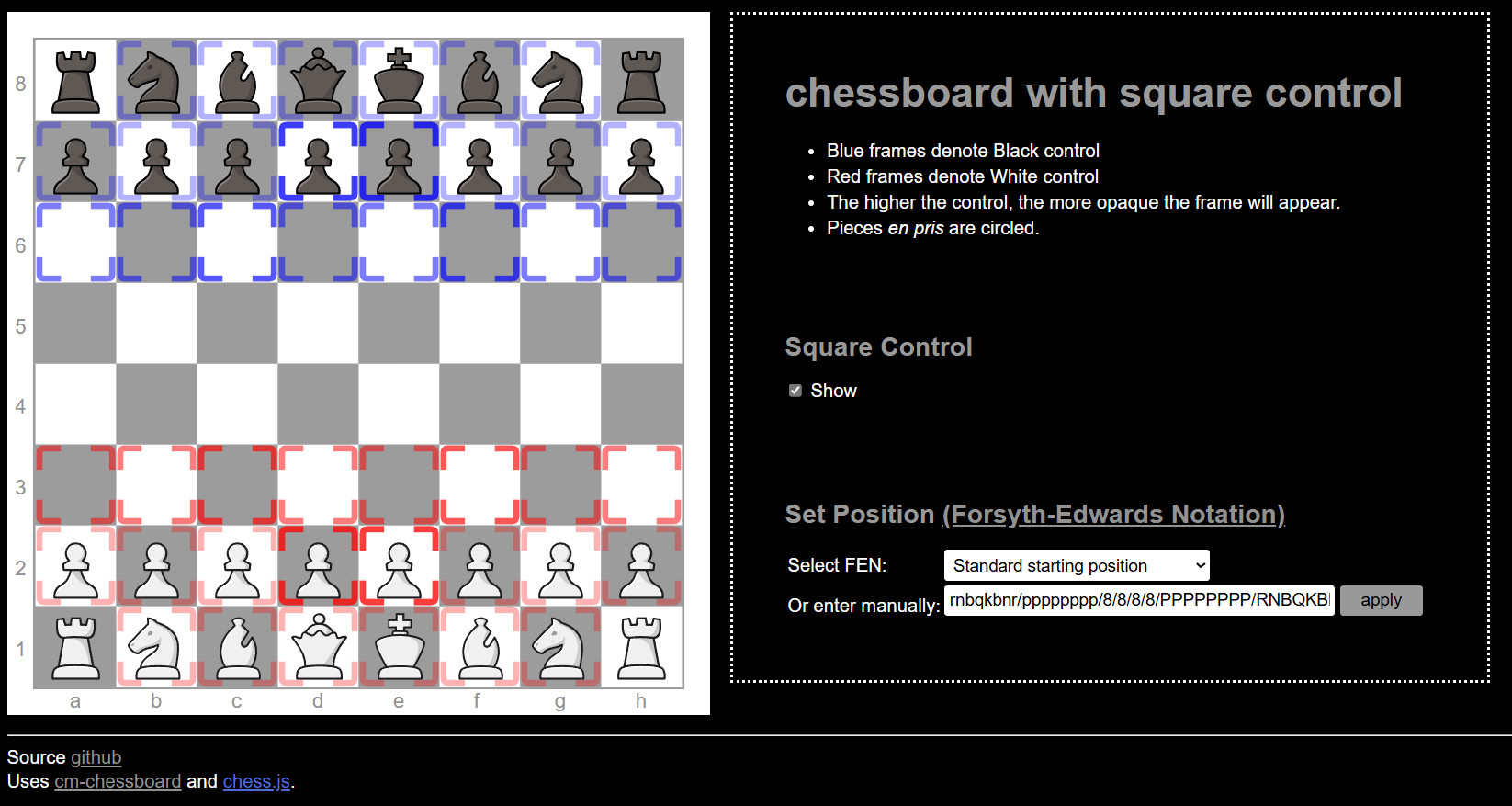 screenshot of Paul's marked-chessboard app