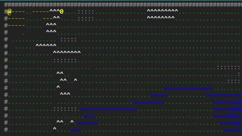 screenshot of browser showing ascii map and other panels