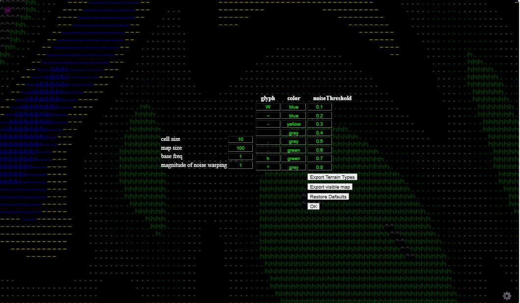 generated map with settings open
