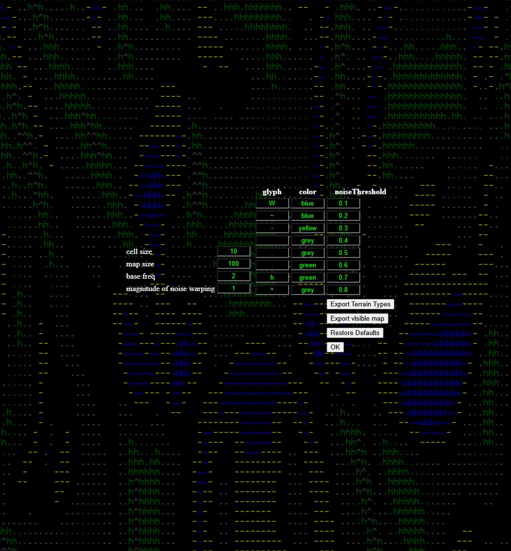 generated map with settings open